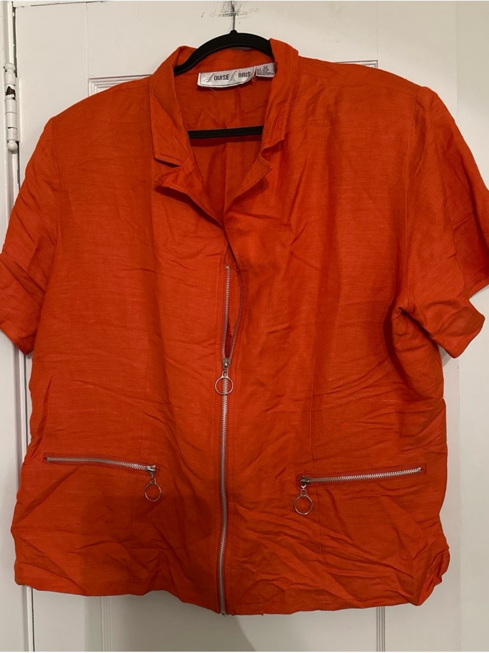 LOUISE Paris Orange Short-Sleeve Zip Front Blouse